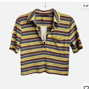 Zara Textured Multicolored Short Sleeve Striped Polo Size Medium